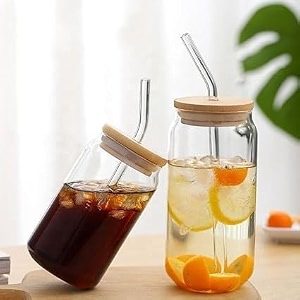 reusable glass coffee sipper with lid and straw 350ml leakproof tumbler travel mugsmoothies any cold hot drinking cups pack of 1 multi color pack of 1