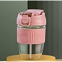 Reusable Glass Coffee Sipper with Lid and Straw, 350ml Leakproof Tumbler Travel Mug,Smoothies, Any Cold Hot Drinking Cups Pack of 1 (Multi Color) (Pack of 1)