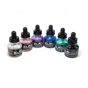 daler - rowney fw 295ml ink bottle - pearlescent effect set of 6