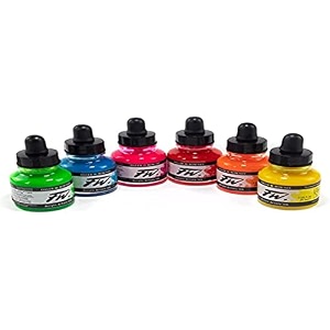 daler-rowney fw fluorescent acrylic ink set of 6 neon colors 160329006