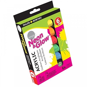 daler-rowney simply acrylic neon amp glow in the dark tube set 6 tubes x 12ml