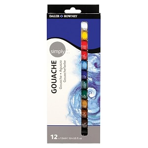 daler-rowney simply gouache tube set 12 tubes x 12ml