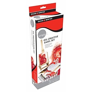 daler-rowney simply oil creative easel set includes 12 x 12ml oil colors mixing palette canvas panel 4 sketching pencils 7 oil brushes
