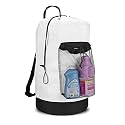 Dalykate Backpack Laundry Bag, Laundry Backpack with Shoulder Straps and Mesh Pocket Durable Nylon Clothes Hamper Bag with Drawstring Closure for College, Travel, Laundromat, Apartment