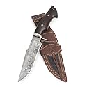 Damascus Steel Fixed Blade Knife Handcrafted 12" Outdoor - Leopard Hunter