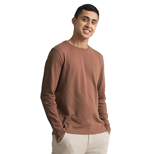 damensch statement popcorn full sleeve t-shirt with premium cotton blend popcorn texture colours by high-iq dyes t-shirt for men-milky brown-m