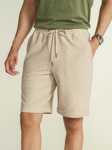 damensch solid men beige casual shorts