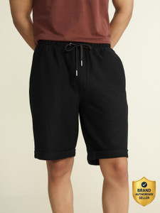 damensch solid men black casual shorts