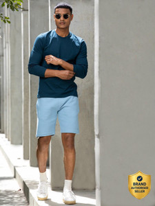 damensch solid men blue casual shorts