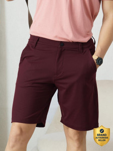 damensch solid men maroon casual shorts