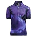 Damipow Golf Shirts for Men Dry Fit Short Sleeve Print Collared Polo Shirt