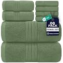 DAN RIVER 8 Piece Luxury Bath Towels for Bathroom, Towel Set, Sage Green