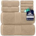 DAN RIVER 8 Piece Luxury Bath Towels for Bathroom, Towel Set, Tan
