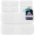 DAN RIVER 8 Piece Luxury Bath Towels for Bathroom, Towel Set, White