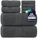 DAN RIVER 8 Piece Luxury Bath Towels for Bathroom, Towel Set, Gray