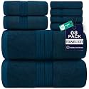 DAN RIVER 8 Piece Luxury Bath Towels for Bathroom, Towel Set, Blue Opal