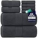 DAN RIVER 8 Piece Luxury Bath Towels for Bathroom, Towel Set, Dark Gray