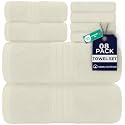 DAN RIVER 8 Piece Luxury Bath Towels for Bathroom, Towel Set, Ivory