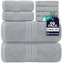 DAN RIVER 8 Piece Luxury Bath Towels for Bathroom, Towel Set, Silver