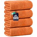 DAN RIVER Extra Large Bath Towels Set of 4, 30 x 60 Inches, Orange