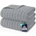 DAN RIVER Ribbed Extra Large Bath Sheets Pack of 2, 35 x 70 Inches, Silver