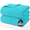DAN RIVER Ribbed Extra Large Bath Sheets Pack of 2, 35 x 70 Inches, Aqua