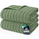 DAN RIVER Ribbed Extra Large Bath Sheets Pack of 2, 35 x 70 Inches, Sage