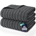 DAN RIVER Ribbed Extra Large Bath Sheets Pack of 2, 35 x 70 Inches, Gray