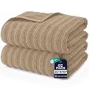 DAN RIVER Ribbed Extra Large Bath Sheets Pack of 2, 35 x 70 Inches, Tan