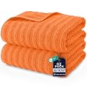DAN RIVER Ribbed Extra Large Bath Sheets Pack of 2, 35 x 70 Inches, Orange