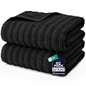 DAN RIVER Ribbed Extra Large Bath Sheets Pack of 2, 35 x 70 Inches, Black