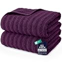 DAN RIVER Ribbed Extra Large Bath Sheets Pack of 2, 35 x 70 Inches, Purple