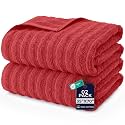 DAN RIVER Ribbed Extra Large Bath Sheets Pack of 2, 35 x 70 Inches, Red
