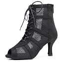 Dance Practice Shoes for Women Mesh Ballroom Sandals Heels Party Prom Ankle Booties with Zip