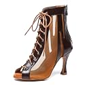 Dance Practice Shoes for Women Mesh Ballroom Sandals Heels Party Prom Ankle Booties with Zip