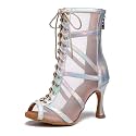 Dance Practice Shoes for Women Mesh Ballroom Sandals Heels Party Prom Ankle Booties with Zip