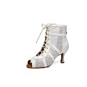 Dance Practice Shoes for Women Mesh Ballroom Sandals Heels Party Prom Ankle Booties with Zip