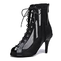 Dance Practice Shoes for Women Mesh Ballroom Sandals Heels Party Prom Ankle Booties with Zip