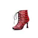 Dance Practice Shoes for Women Mesh Ballroom Sandals Heels Party Prom Ankle Booties with Zip