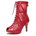 Dance Practice Shoes for Women Mesh Ballroom Sandals Heels Party Prom Ankle Booties with Zip