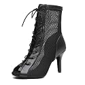 Dance Practice Shoes for Women Mesh Ballroom Sandals Heels Party Prom Ankle Booties with Zip