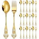 Dandat 20 Pcs Retro Gold Silverware Set Heavy Duty, Dinner Fork and Spoon