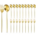 Dandat 20 Pcs Simple Gold Silverware Set Heavy Duty, Dinner Fork and Spoon