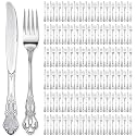 Dandat 200 Pcs Fork and Knives Cutlery Set Stainless Steel Flatware,Silver