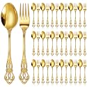 Dandat 40 Pcs Retro Gold Silverware Set Heavy Duty, Dinner Fork and Spoon