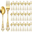 Dandat 40 Pcs Retro Gold Silverware Set Heavy Duty, Dinner Fork, Teaspoon