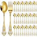 Dandat 40 Pcs Retro Gold Silverware Set Heavy Duty, Salad Fork and Teaspoon