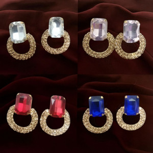 dangar enterprise elegant gemstone circle stud earrings set crystal alloy stud earring