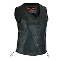 Daniel Smart Motorcycle Vest for Women Open Neck Leather Vest with Unique Design and Inside Carry Pockets