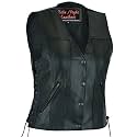 Daniel Smart Women’s Motorcycle Vest – Open Neck Leather Biker Vest with Stylish Side Lacing and Storage Pockets